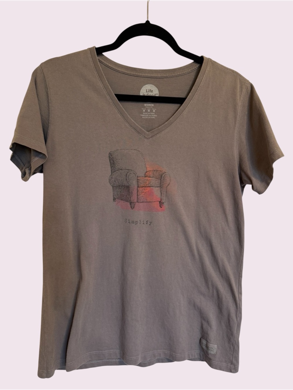 Life is Good Medium “Simplify” Grey V-neck T-shirt, Excellent Condition